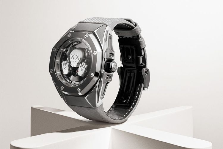 A close-up image of the Audemars Piguet Royal Oak Concept Tourbillon watch designed in collaboration with KAWS.